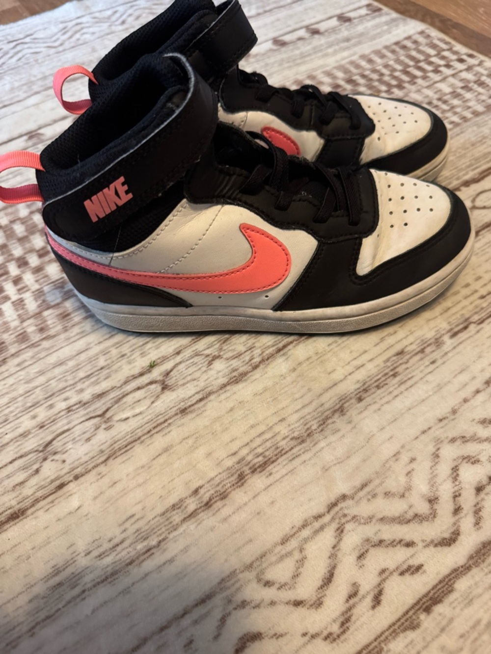 Nike Kids High-Top Sneakers in Black, White & Coral